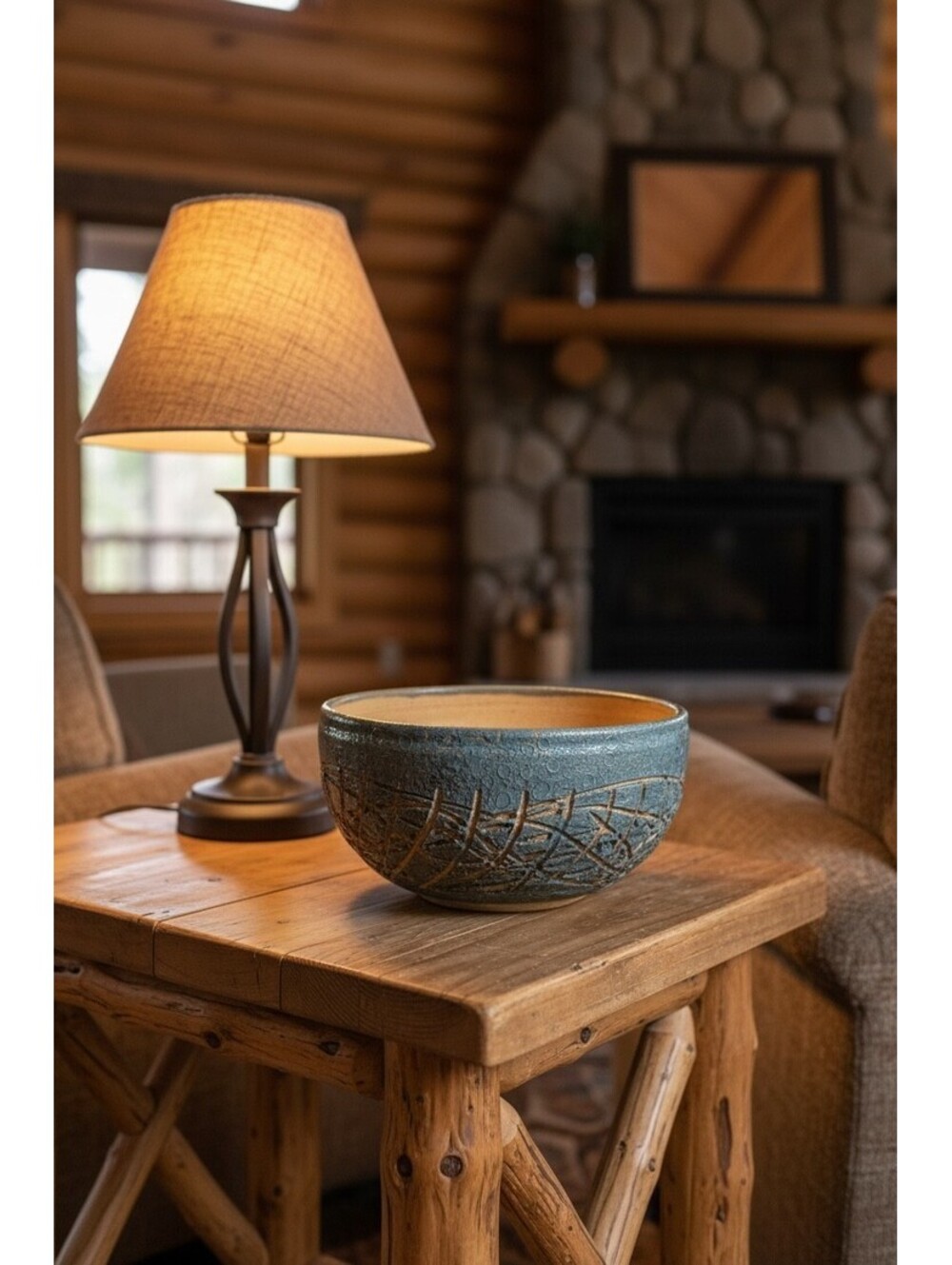Signed PEI Studio Pottery Bowl 8.5” Heavy 4 lb Blue Brown Abstract Design
